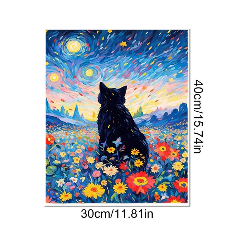 Starry Sky Cat DIY Digital Oil Painting, Abstract Paint By Number For Adults, Halloween Paint By Numbers for Gift Home Wall Decor (G4) - Image 3